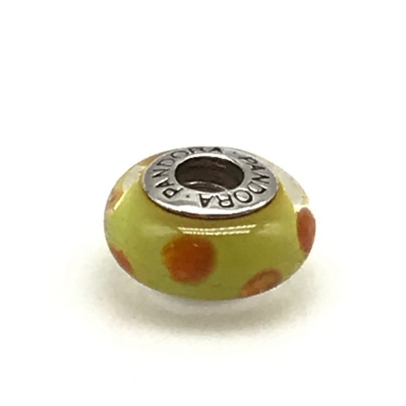 Pandora Yellow Orange Retired Polka Dots Murano Glass Bead Charm - Picture 3 of 5